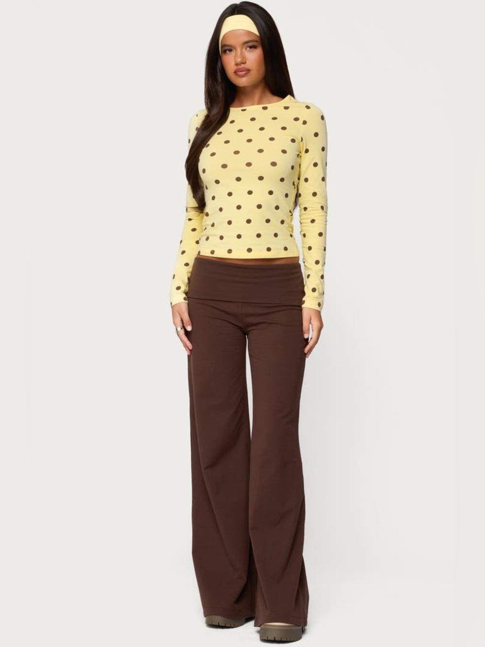 Amazon Espresso Brown Wide Flare Fold-Over Leggings Lounge Pants Small NWOT